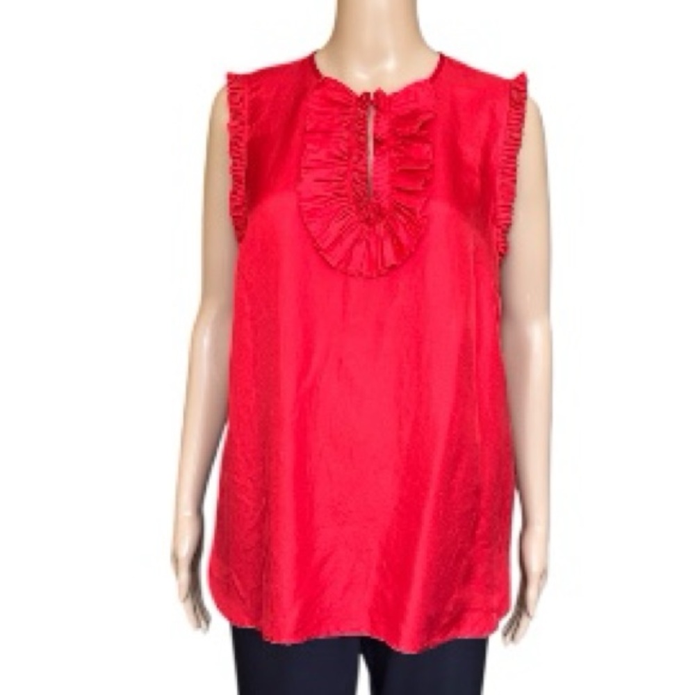 J. Crew Margot Ruffle Sleeveless Silk Top Blouse in Festival Red Size 8 Tall